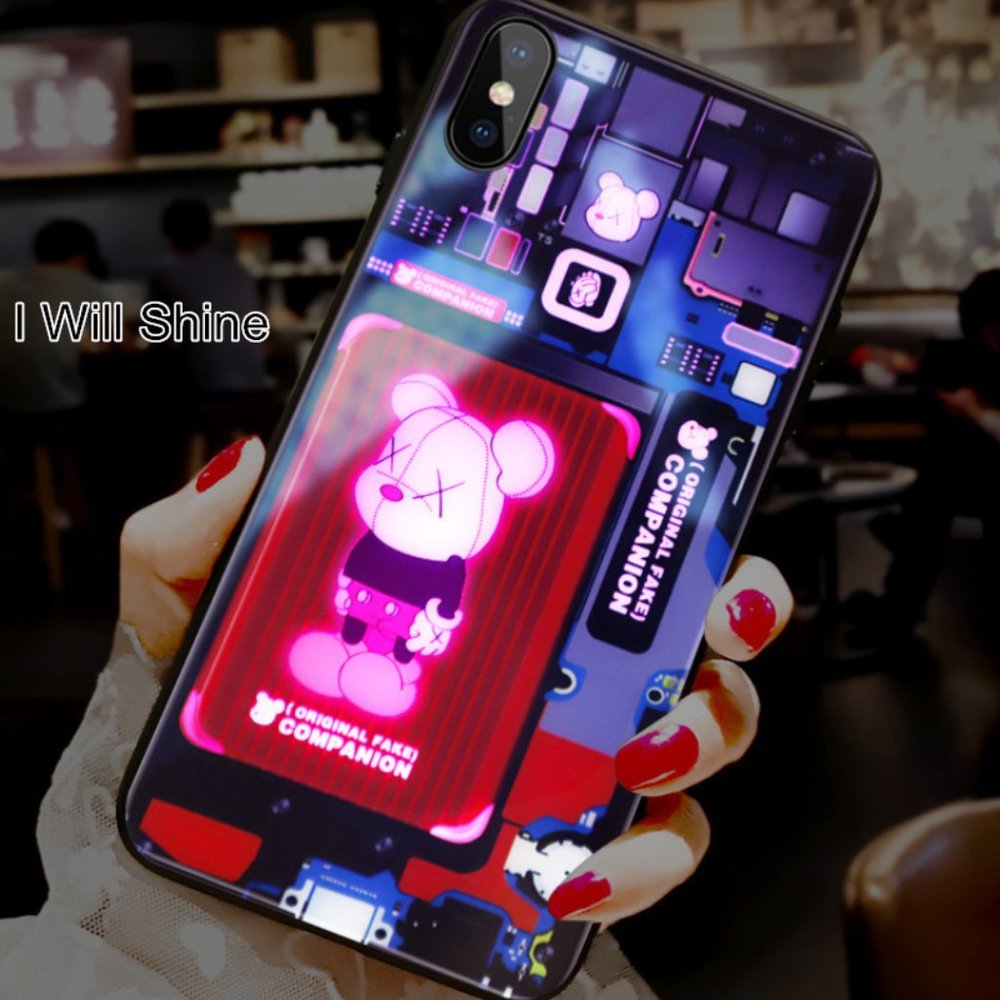 iPhone 13 P| LED Smart Luminous Tempered Glass iPhone Cases - Mickey Bear Design